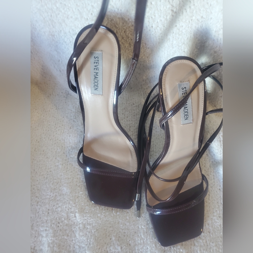 Brown Steve Madden Squared Toe Strappy Heels 10M - Picture 3 of 7